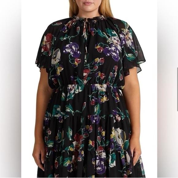 NWOT Lauren Ralph Lauren Floral Peasant flirty romantic feminine black Dress 14 - Picture 5 of 6